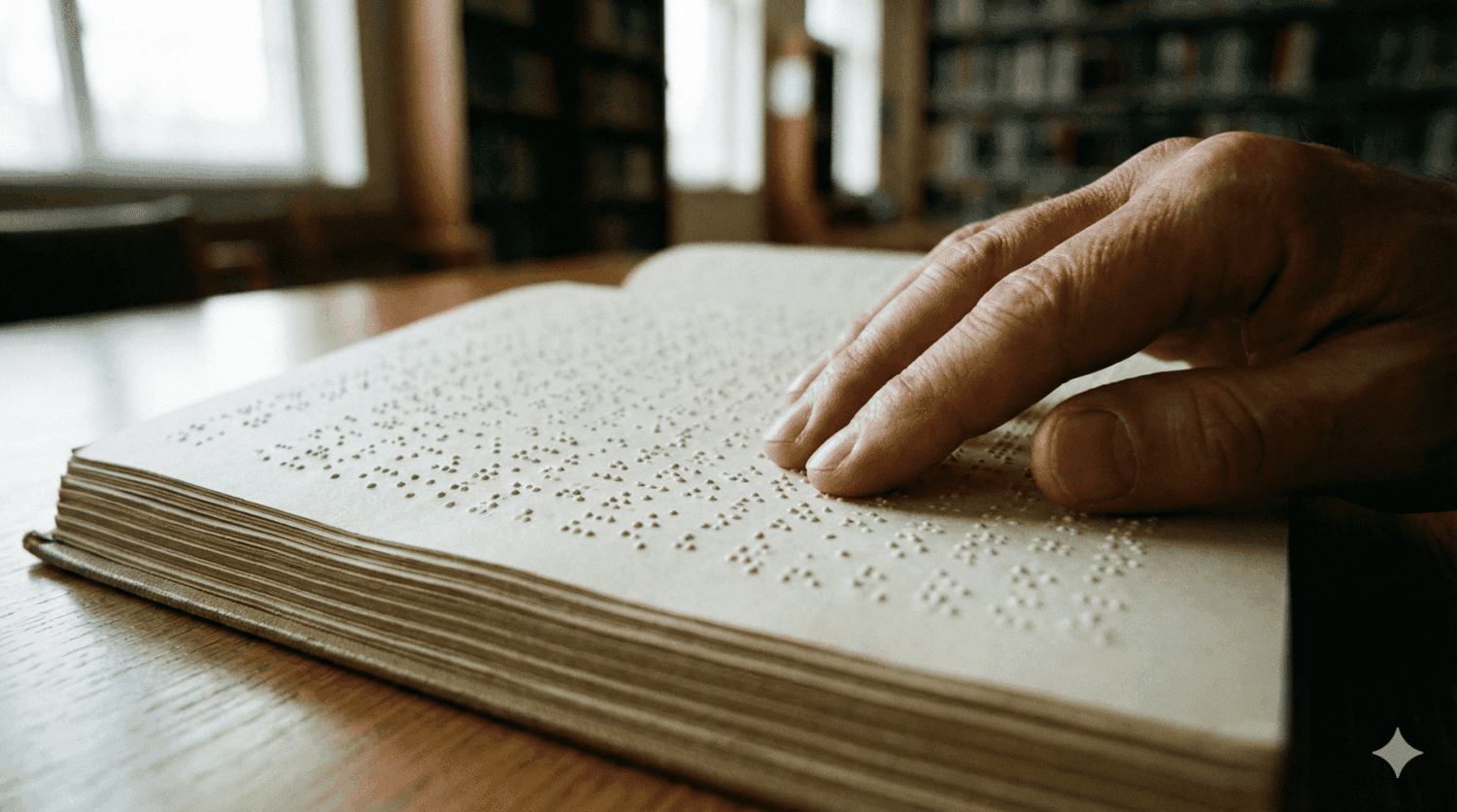Una persona cieca legge un libro scritto in braille