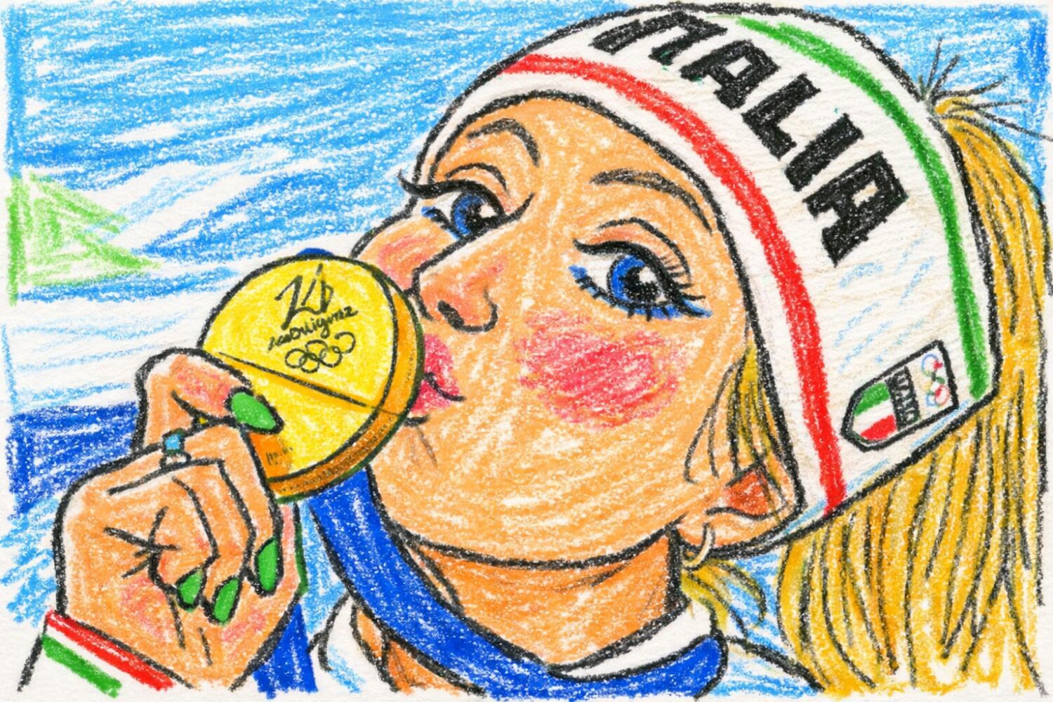 Illustrazione Francesca Lolobrigida bacia la medaglia d'oro